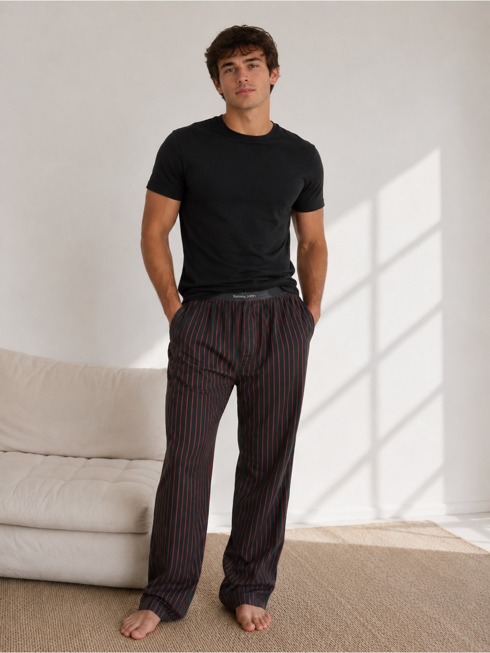Tommy John Green Red Striped Pajamas Comfy Lounge Pants Mens Large